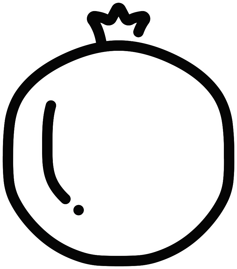 simple black line drawing of a pomegranate